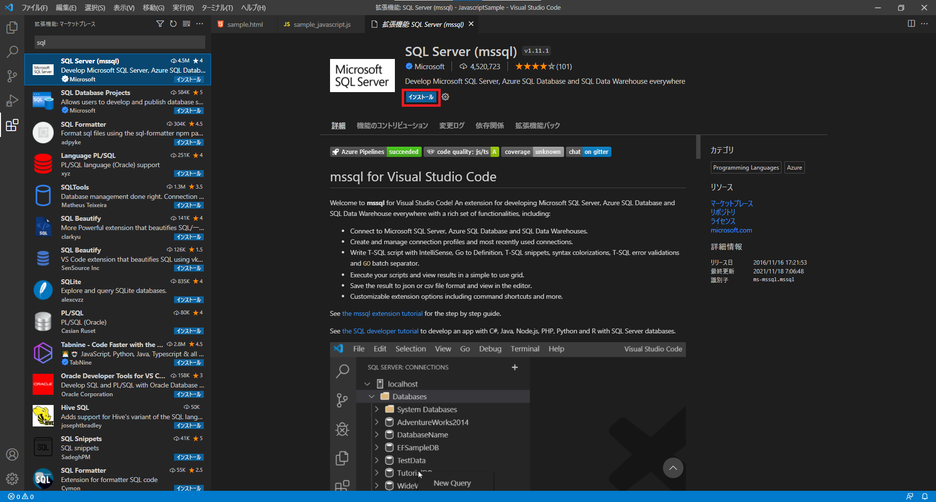  Visual Studio Code SQL Server mssql 