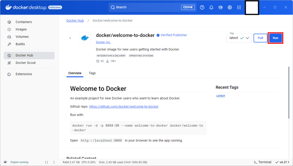 Dockerの「welcome-to-docker」を動かしてみた